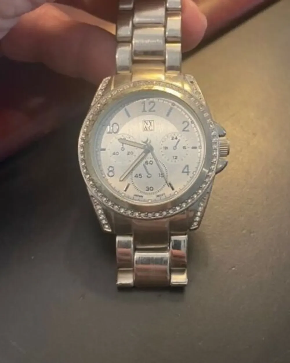 Women's NY&Co Silver Tone 40mm Watch with Crystal Accents